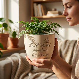Persönliches Geschenk für Fernfahrer – Blumentopf mit Gravur: Bald wieder daheim — im Wohnambiente