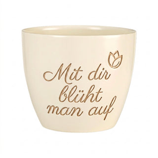 Geschenk für Physiotherapeutin – Blumentopf mit persönlicher Gravur — Detailansicht der Lasergravur