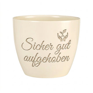 Personalisierter Blumentopf mit Gravur — Geschenk Sicherheitsmitarbeiter — Detailansicht der Lasergravur
