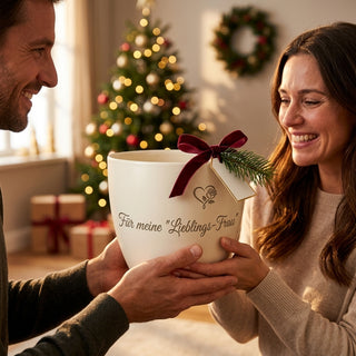 Personalisierter Blumentopf mit Gravur — Romantisches Geschenk für die Ehefrau — als persoenliche Geschenk-Uebergabe