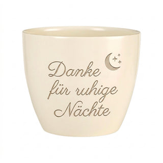 Personalisierter Blumentopf — Geschenk Schlafberaterin Dankeschön — Detailansicht der Lasergravur