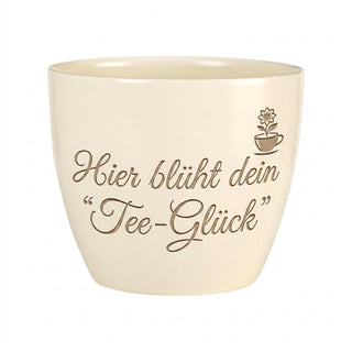 Personalisierter Blumentopf mit Gravur — Geschenk für Tee Sommelière — Detailansicht der Lasergravur