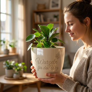 Persönliches Geschenk für Bewährungshelfer – Blumentopf mit Gravur — im Wohnambiente
