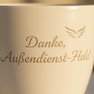 Personalisierter Blumentopf mit Gravur — Geschenk für Außendienst — Detailaufnahme