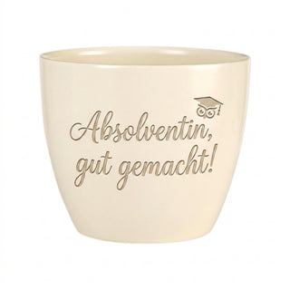 Personalisierter Blumentopf mit Gravur — Geschenk Absolventin Studium — topf_gravur
