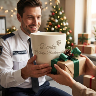 Personalisierter Blumentopf — Danke Geschenk Wachmann Abschied & Ruhestand — als persoenliche Geschenk-Uebergabe
