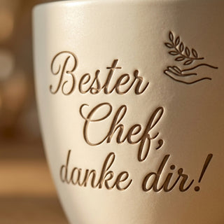 Personalisierter Blumentopf „Bester Chef“ — Danke-Geschenk für den Vorgesetzten — Detailaufnahme