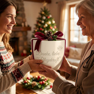 Blumentopf mit Gravur Danke Pflegekraft — Geschenk für Altenpflegerin — geschenk_uebergabe