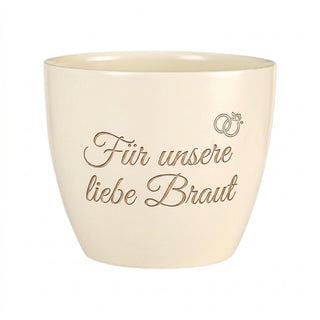 Individuell gravierter Blumentopf – Das perfekte Geschenk für die Braut — Detailansicht der Lasergravur
