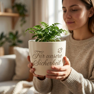 Persönliches Geschenk für Bundespolizisten – Blumentopf mit Gravur — im Wohnambiente