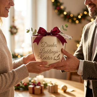Personalisierter Blumentopf mit Gravur — Danke Geschenk Rektor Verabschiedung — als persoenliche Geschenk-Uebergabe