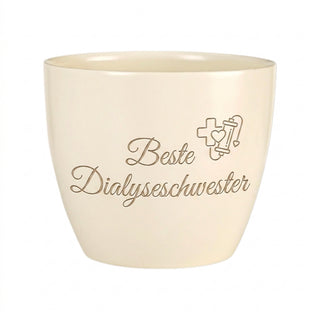 Personalisierter Blumentopf mit Gravur — Geschenk Dialyseschwester Abschied — Detailansicht der Lasergravur