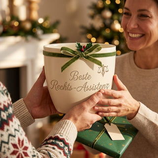 Blumentopf mit Gravur — Geschenk Rechtsanwaltsfachangestellte Abschied — als persoenliche Geschenk-Uebergabe