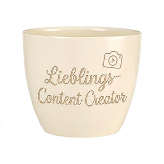 Personalisierter Blumentopf — Geschenk Content Creator Abschied — Detailansicht der Lasergravur