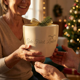 Personalisierter Blumentopf mit Gravur "Gute Fahrt, Lenker" — Geschenk für Fernfahrer — als persoenliche Geschenk-Uebergabe