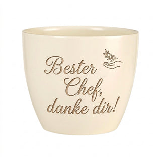 Personalisierter Blumentopf „Bester Chef“ — Danke-Geschenk für den Vorgesetzten — Detailansicht der Lasergravur