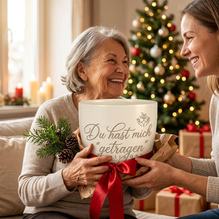 Personalisierter Blumentopf mit Gravur — Geschenk Wochenbett Doula Danke — als persoenliche Geschenk-Uebergabe