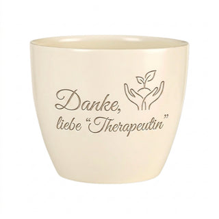 Personalisierter Blumentopf — Danke Geschenk für Familientherapeutin — Detailansicht der Lasergravur