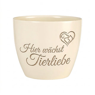 Personalisierter Blumentopf mit Gravur — Geschenk Tierfreundin & Tierfreund — Detailansicht der Lasergravur