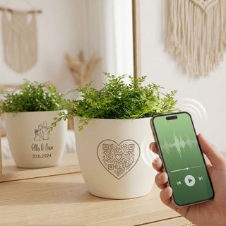 Sprachtopf zur Hochzeit mit Gravur und Sprachnachricht per QR-Code