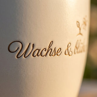 Personalisierter Blumentopf für Gartenfreunde – Geschenk mit Gravur: Wachse & blühe! — Detailaufnahme