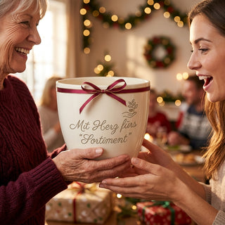 Personalisierter Blumentopf — Geschenk Category Manager Abschied — als persoenliche Geschenk-Uebergabe