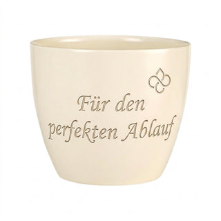 Personalisierter Blumentopf mit Gravur — Dankeschön Hochzeitsplanerin — Detailansicht der Lasergravur