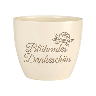 Personalisierter Blumentopf mit Gravur — Geschenk Bienenzüchter Dankeschön — Detailansicht der Lasergravur