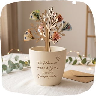 Geldbaum – Geldgeschenk zur Hochzeit, graviert & zum Einpflanzen