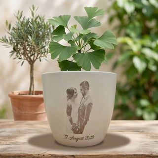 Fotogravur Blumentopf personalisiert - Erinnerungsstück