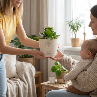 Geschenk zur Geburt Baby -  Blumentopf graviert mit Geburtsdaten