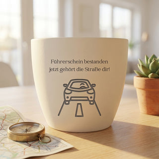 Abschlussgeschenk - Blumentopf graviert - Führerschein bestanden
