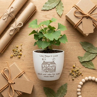 Geschenk zum Einzug - Blumentopf graviert - Neues Heim