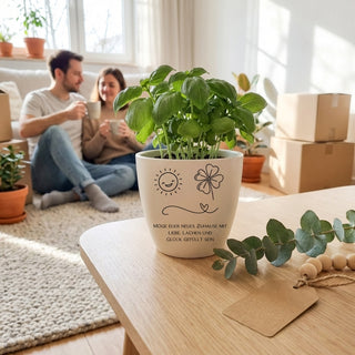 Geschenk zum Einzug - Blumentopf graviert - Liebe, Lachen & Glück