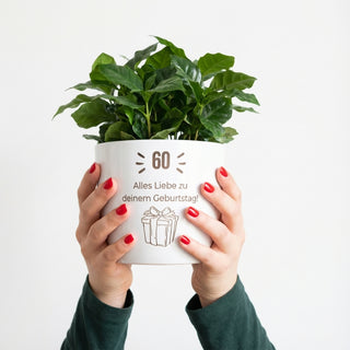 personalisierter Blumentopf Geburtstag „Glossy White“