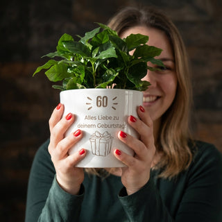 personalisierter Blumentopf Geburtstag „Glossy White“