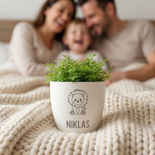 Besonderes Geschenk - Blumentopf graviert - Löwe