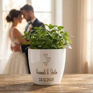 Personalisierter Hochglanz-Blumentopf – Geschenk zur Hochzeit
