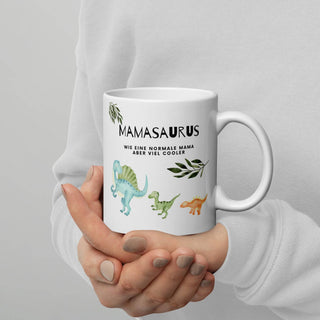 Weiße, glänzende Tasse - Mamasaurus