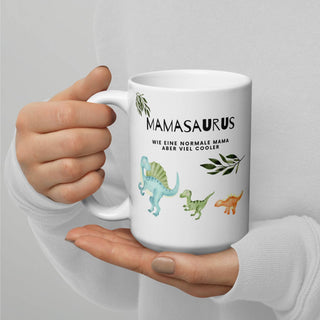 Weiße, glänzende Tasse - Mamasaurus